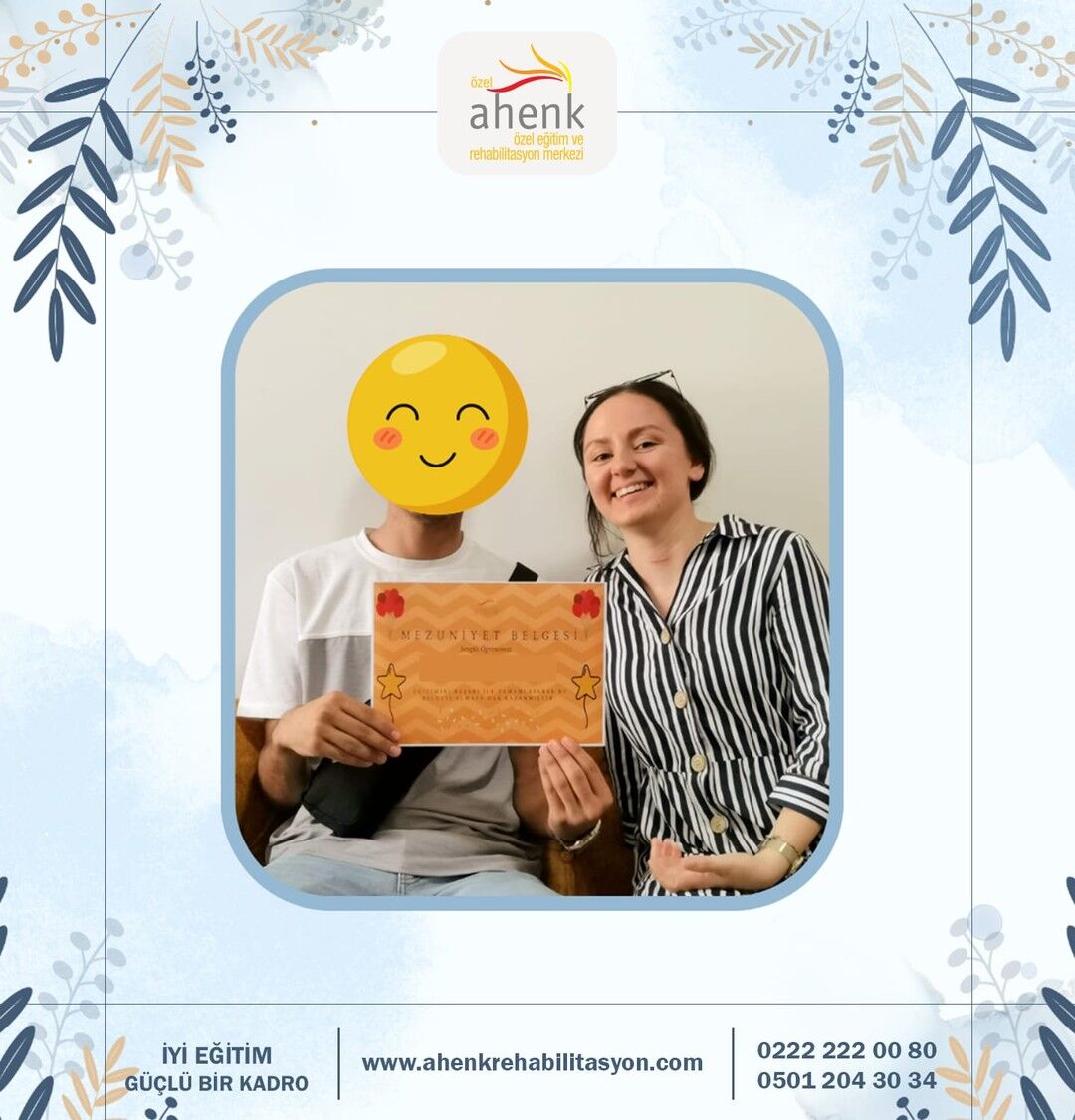 Akıcılık bozukluğu şikayetiyle kurumumuza başvuran öğrencimiz ile gerekli çalışmalar yapılarak mezun edilmiştir. #eskisehir #ahenkrehabilitasyon #ozelegitim #dilvekonuşmaterapisi #mezun